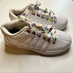 K-Swiss sneakers with rainbow shoestrings size 13